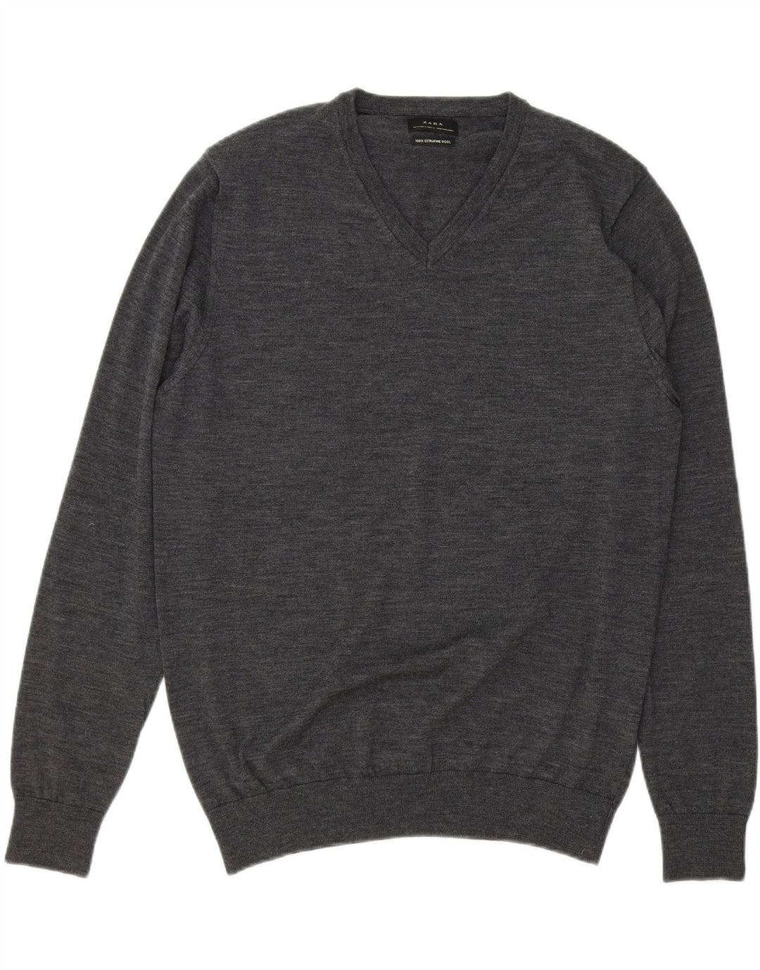 ZARA Mens V-Neck Jumper Sweater XL Grey Wool Vintage Zara and Second-Hand Zara from Messina Hembry 