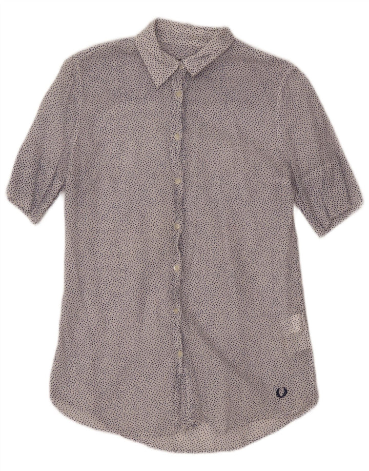 Camisa feminina transparente Fred Perry Reino Unido 14 grande algodão manchado branco