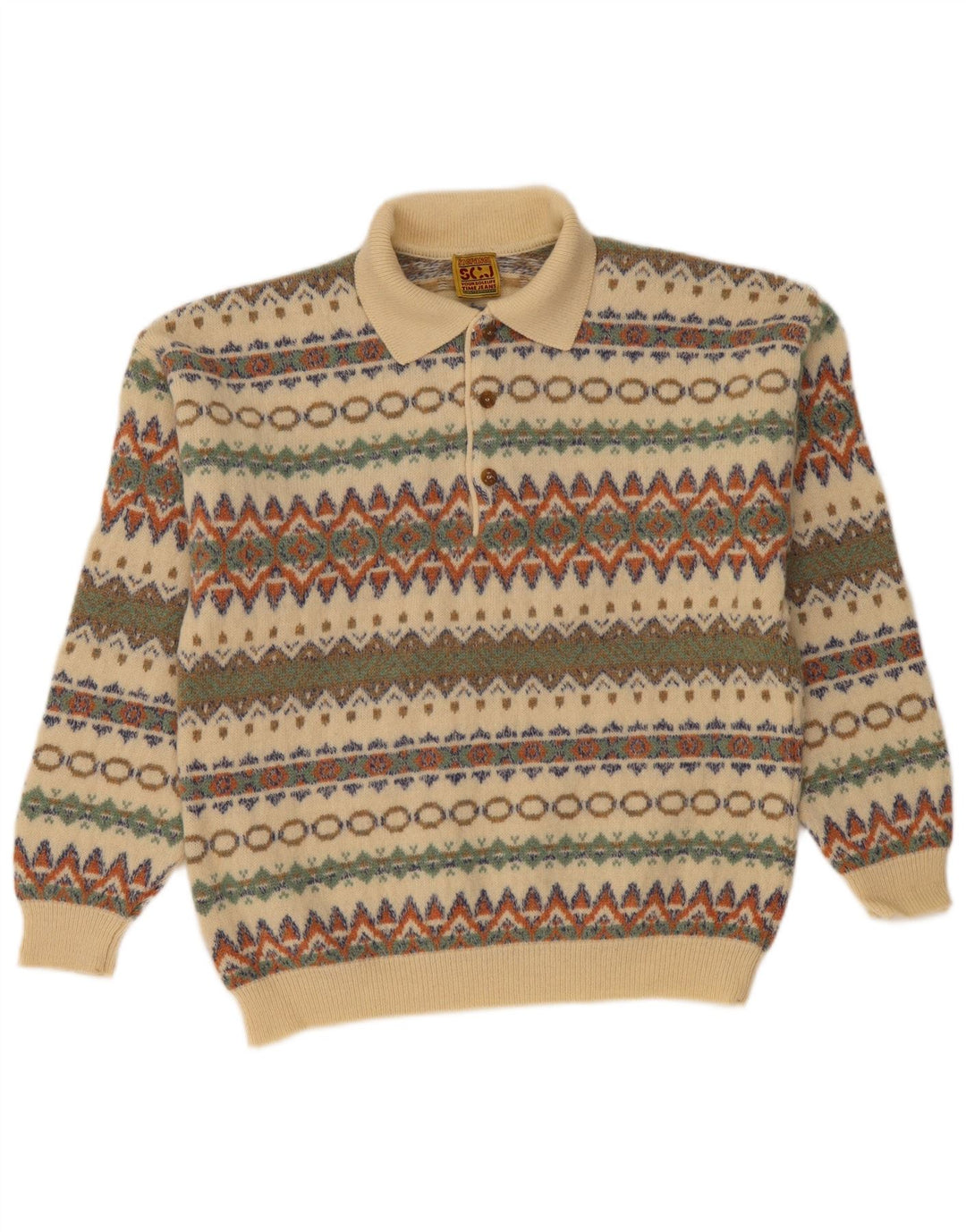 Suéter masculino STEFANEL com gola polo, médio bege Fair Isle