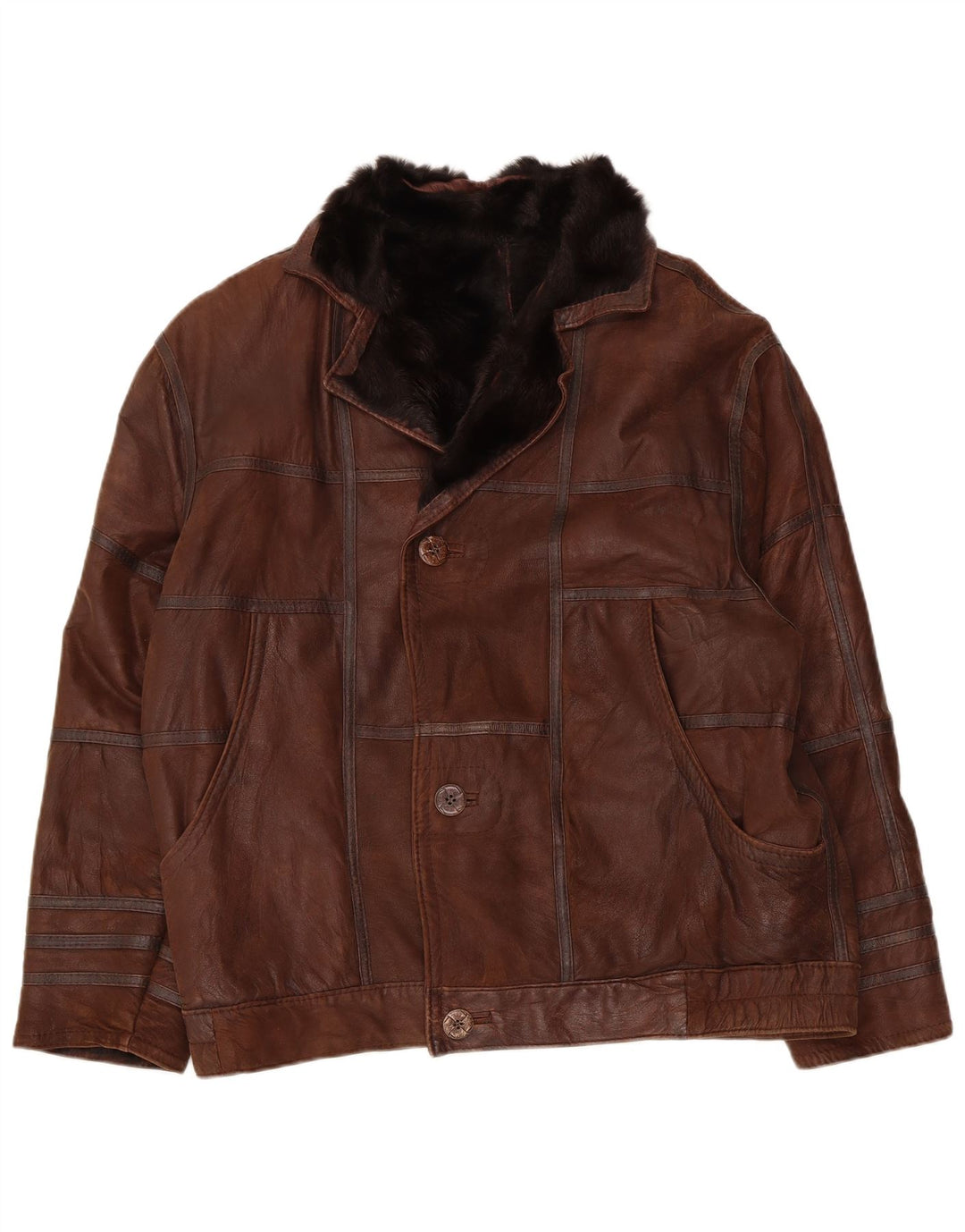 Jaqueta masculina vintage Shearling UK 40 grande patchwork marrom
