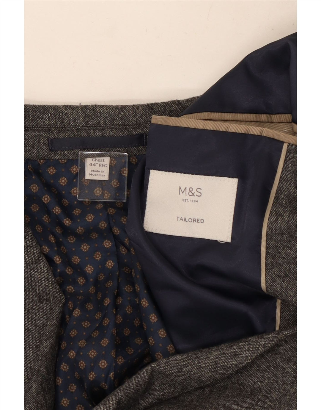 Jaqueta blazer masculina de 2 botões Marks & Spencer Reino Unido 44 2XL lã cinza