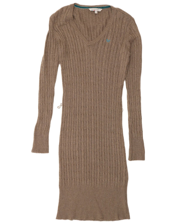 Vestido suéter feminino de manga comprida Crew Clothing UK 10 algodão marrom pequeno