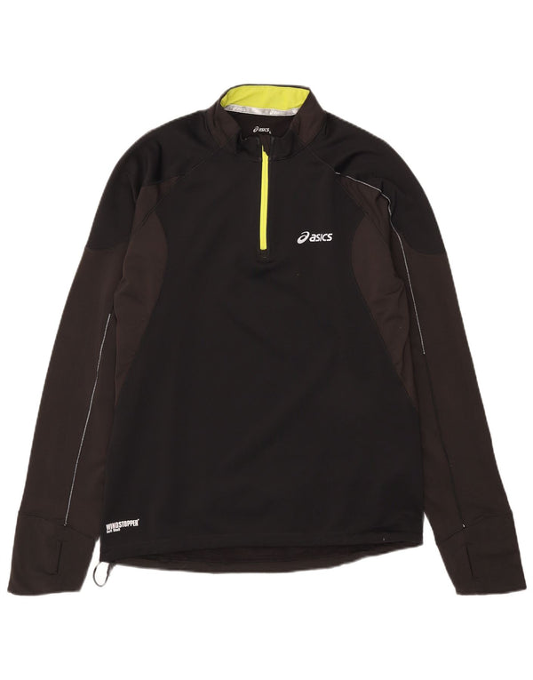 Asics Mens Zip Neck Pullover Treino Top Grande Preto Colorblock