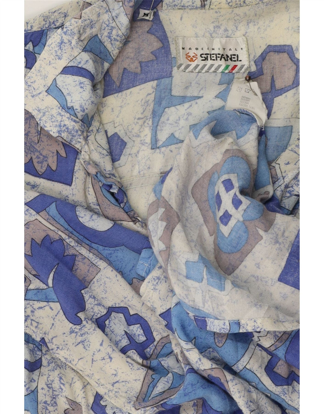 Camisa masculina STEFANEL manga curta azul médio patchwork viscose