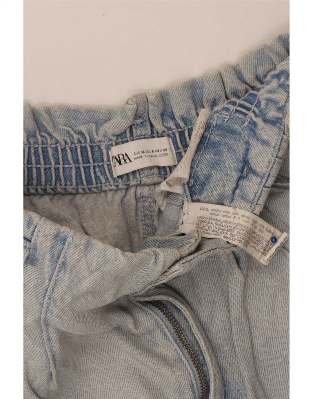 Shorts jeans feminino Zara EU 38 pequeno W28 algodão azul
