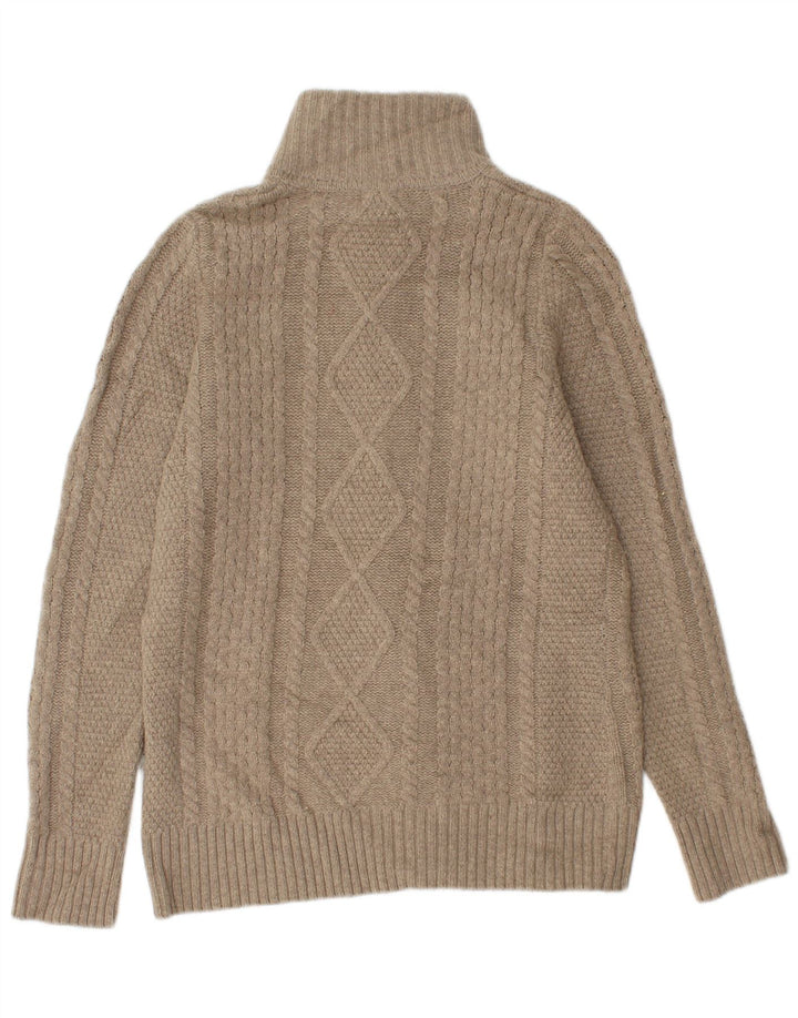 Suéter cardigã feminino L.L.BEAN Reino Unido 12 lã merino bege médio
