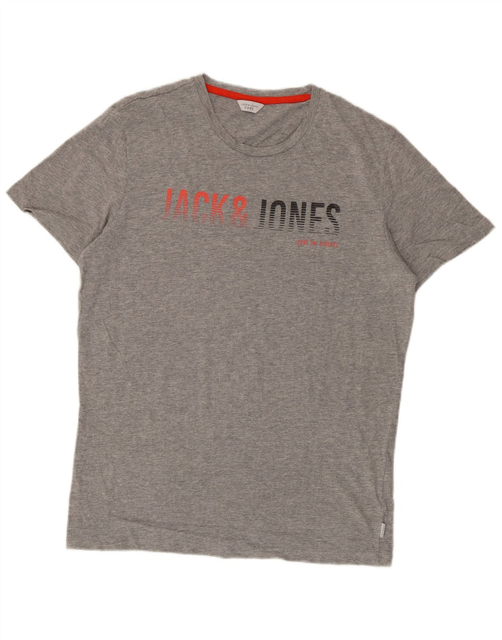 Camiseta masculina Jack & Jones Core Graphic Top de algodão cinza médio