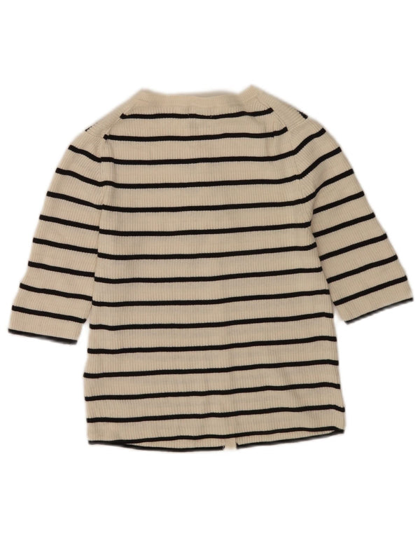 Suéter cardigan feminino Massimo Dutti UK 10 pequeno listrado branco