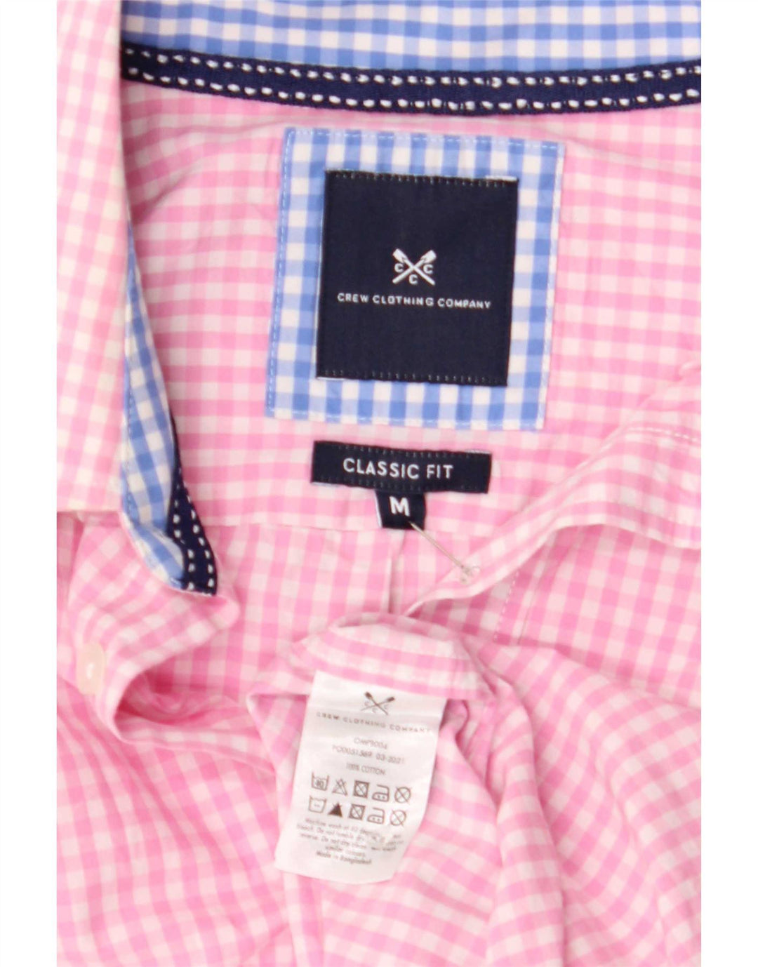 Camisa masculina clássica de ajuste da Crew Clothing algodão guingão rosa médio