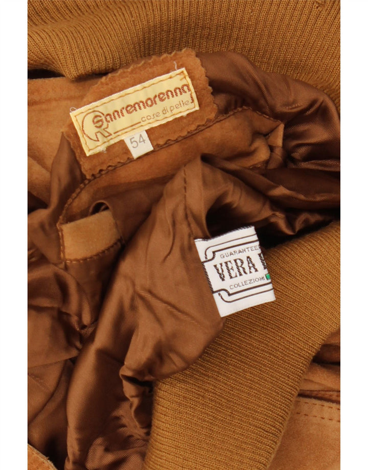 Jaqueta bomber masculina vintage de camurça IT 54 2XL couro marrom