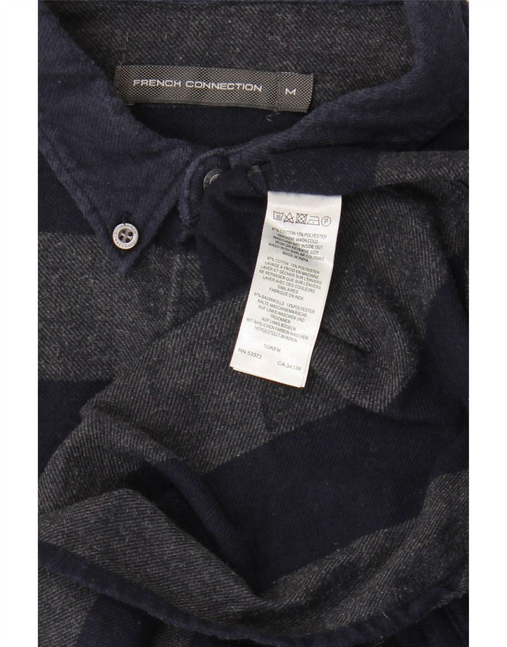 Camisa masculina de flanela French Connection algodão listrado azul marinho médio