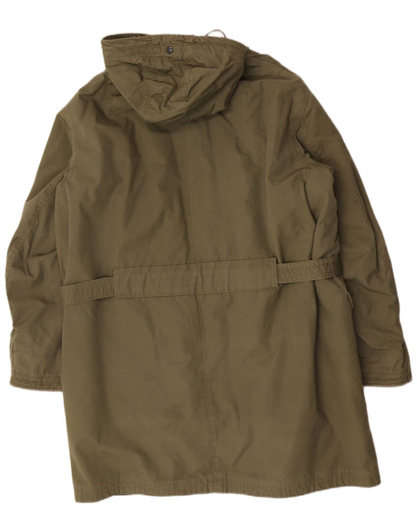 Vintage Mens Loose Fit Hooded Sherpa Parka Jacket UK 36 Small Khaki