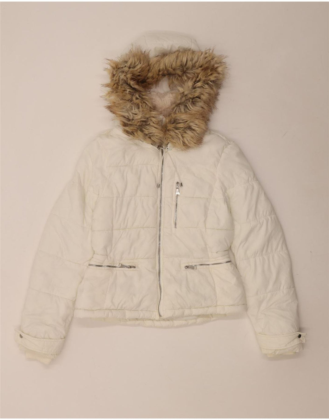 Jaqueta acolchoada com capuz feminina Zara UK 10 pequena poliamida branca