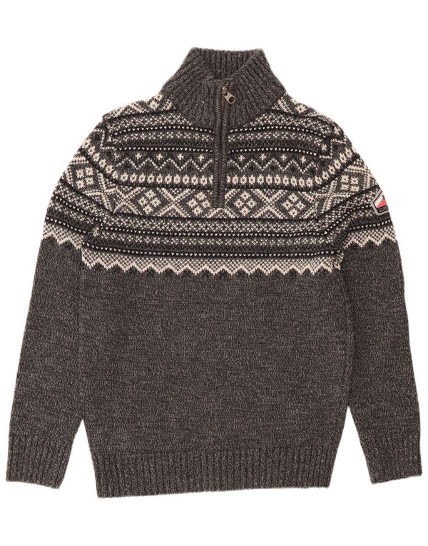 Suéter masculino Superdry com zíper e gola XL cinza Fair Isle acrílico