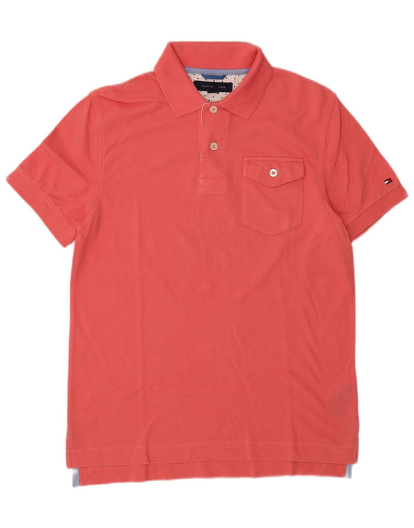 Camisa polo masculina Tommy Hilfiger pequena vermelha de algodão