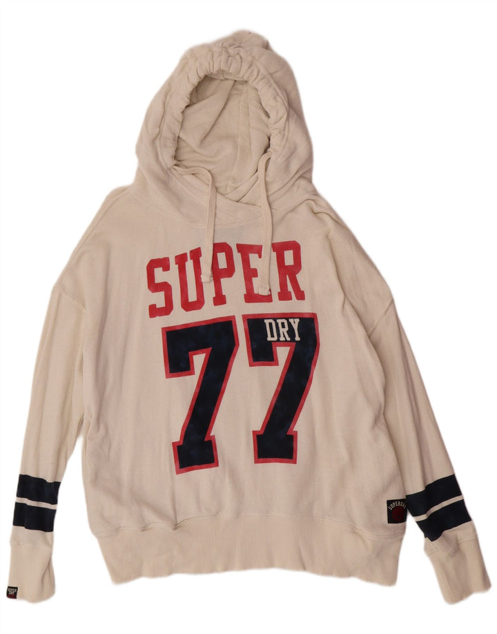 Suéter com capuz gráfico feminino Superdry UK 18 XL off white algodão universitário