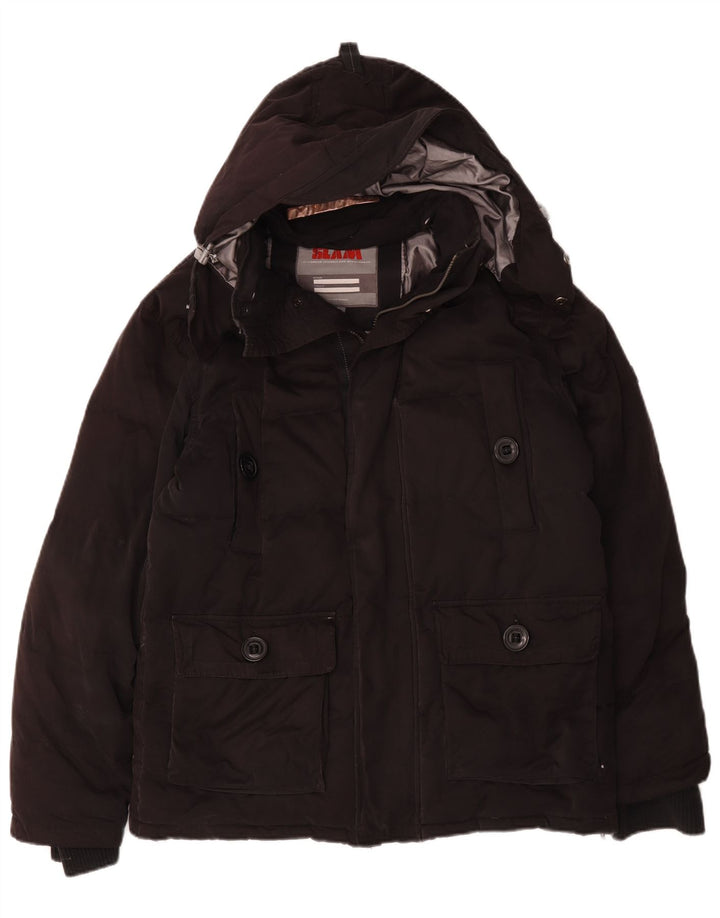 Jaqueta masculina acolchoada com capuz Slam UK 40 grande algodão preto