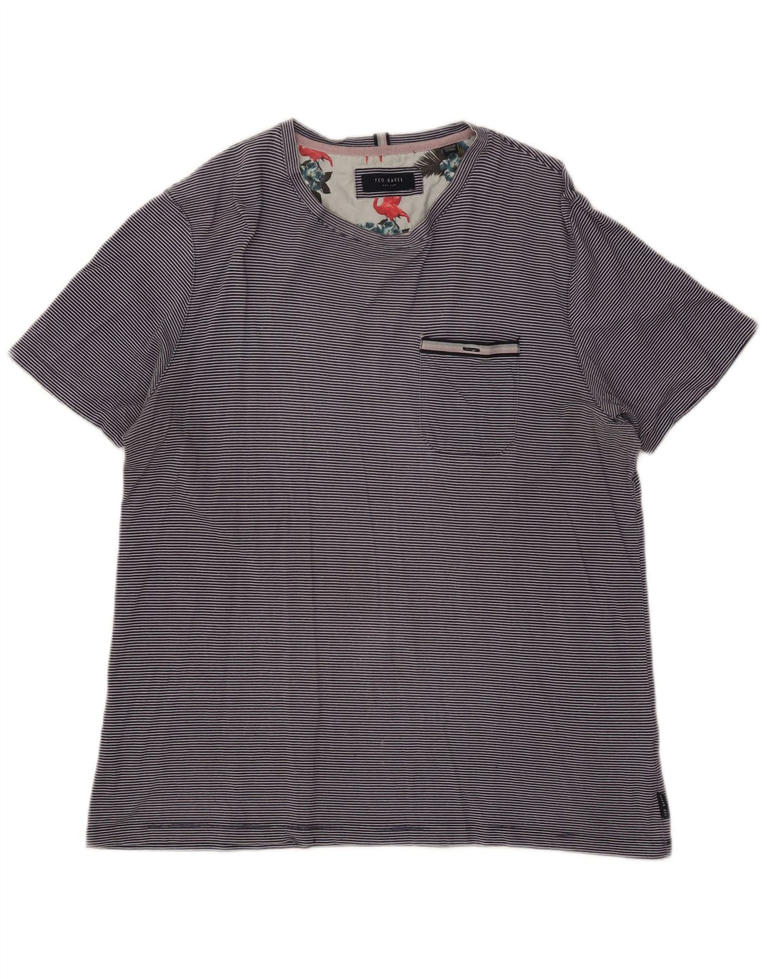 Camiseta feminina TED BAKER tamanho superior 4 grande algodão listrado azul marinho