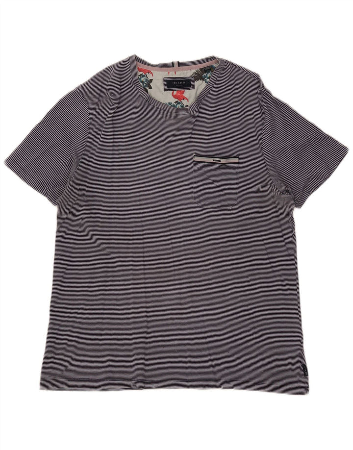 Camiseta feminina TED BAKER tamanho superior 4 grande algodão listrado azul marinho