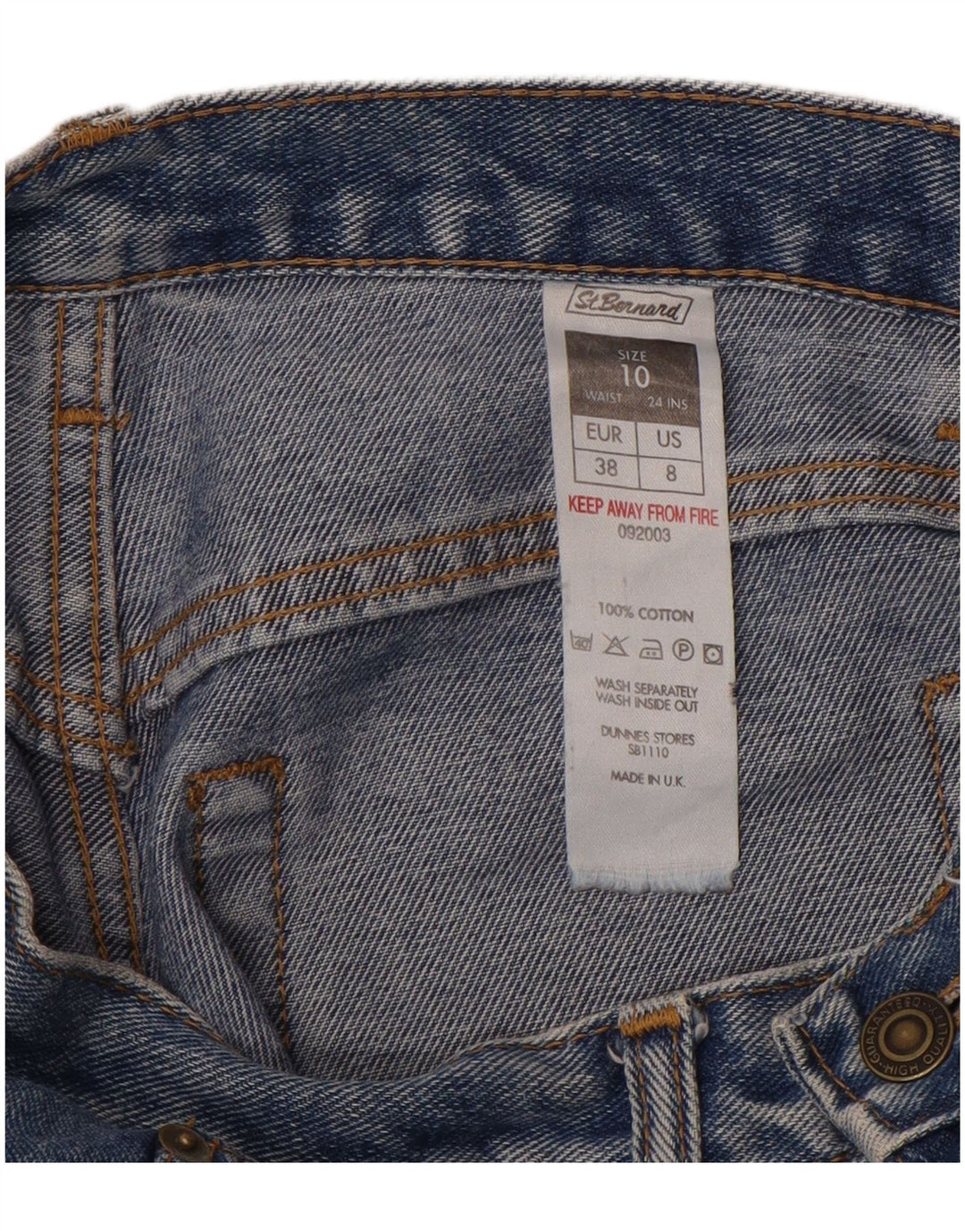 ST. Calça jeans feminina BERNARD cintura alta reta Reino Unido 10 pequena W26 L30 azul
