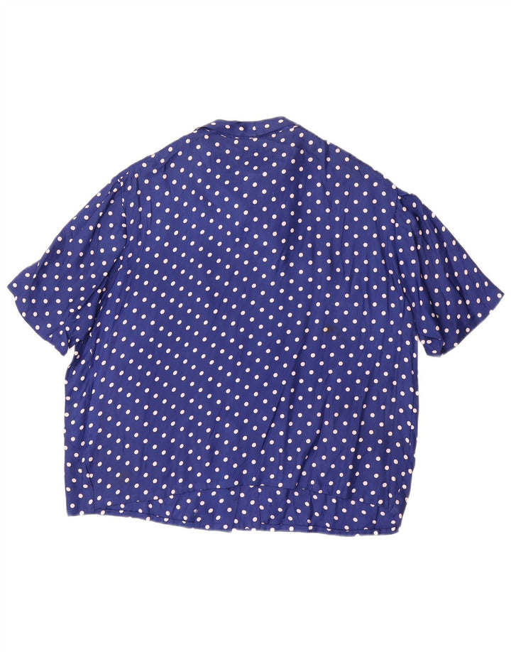 Blusa feminina VINTAGE de manga curta Reino Unido 14 grande bolinhas azul marinho