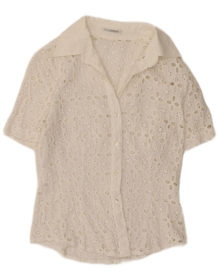 Camisa feminina de manga curta Naracamicie UK 12 médio branco floral