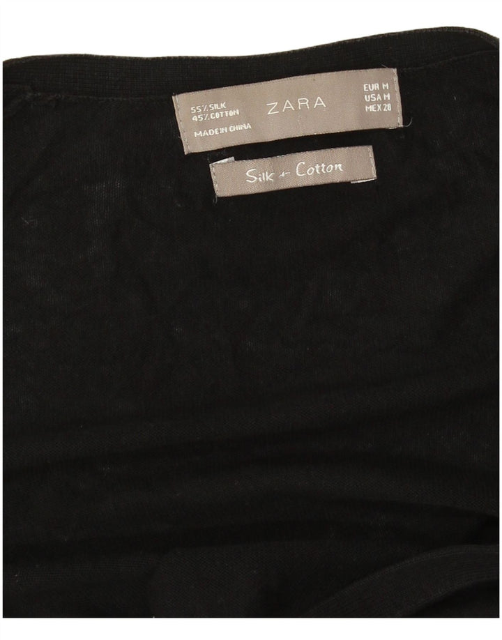 Suéter cardigã feminino Zara Longline Reino Unido 14 seda preta média