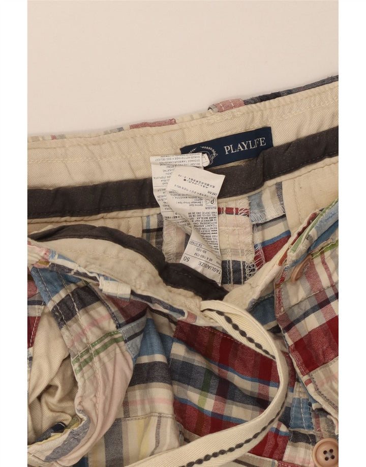 Shorts cargo masculino Playlife IT 50 grande W36 algodão xadrez multicolorido