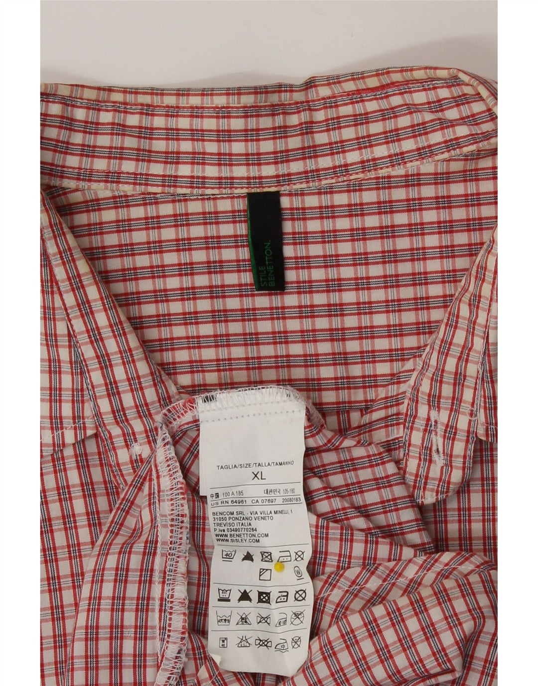 Camisa masculina de manga curta Benetton XL algodão xadrez vermelho