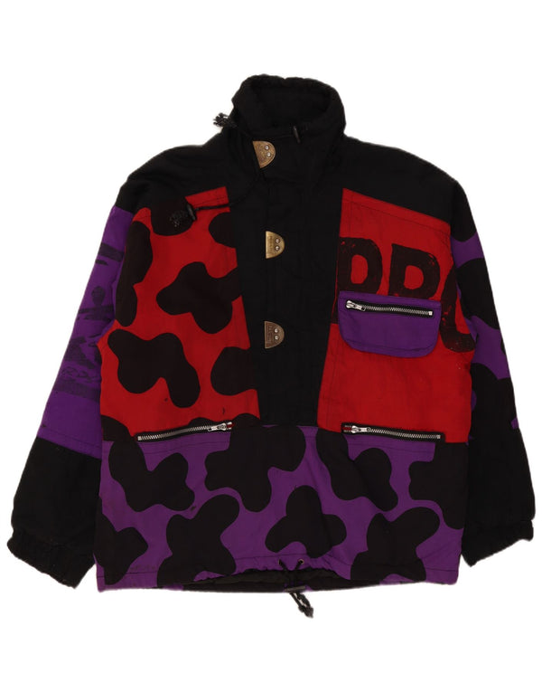 Jaqueta vintage masculina gráfica Anorak UK 44 2XL Colorblock multicolorido