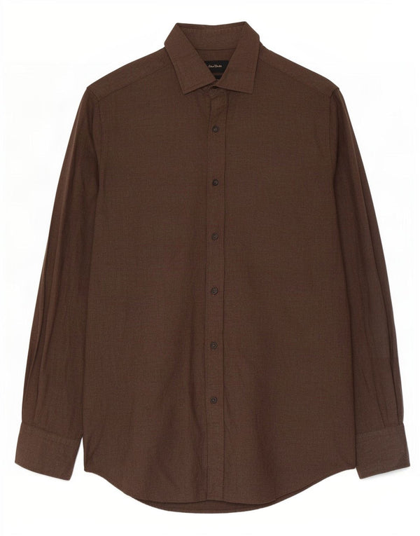 Camisa masculina Massimo Dutti pequena algodão marrom