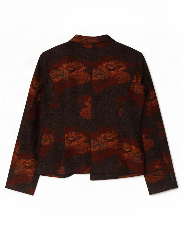 Jaqueta blazer vintage feminina com 3 botões Reino Unido 14 marrom médio floral