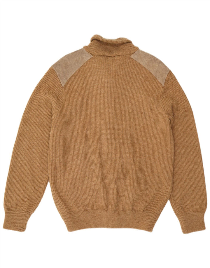 Suéter cardigã masculino vintage médio bege colorblock acrílico