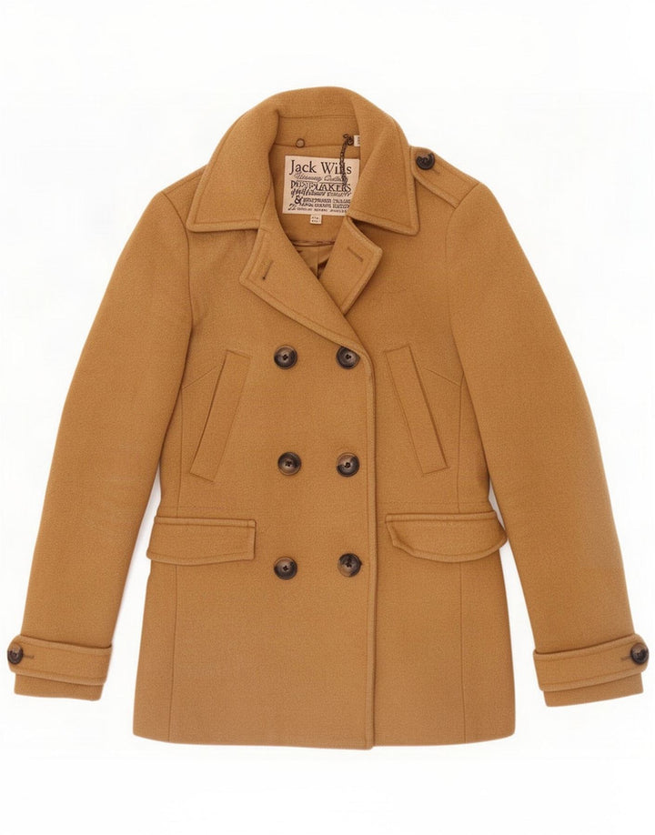 Jack Wills Womens Pea Coat UK 8 Lã marrom pequena