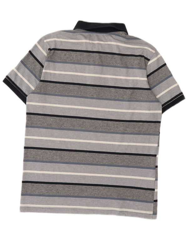Camisa polo masculina Penguin algodão listrado cinza médio