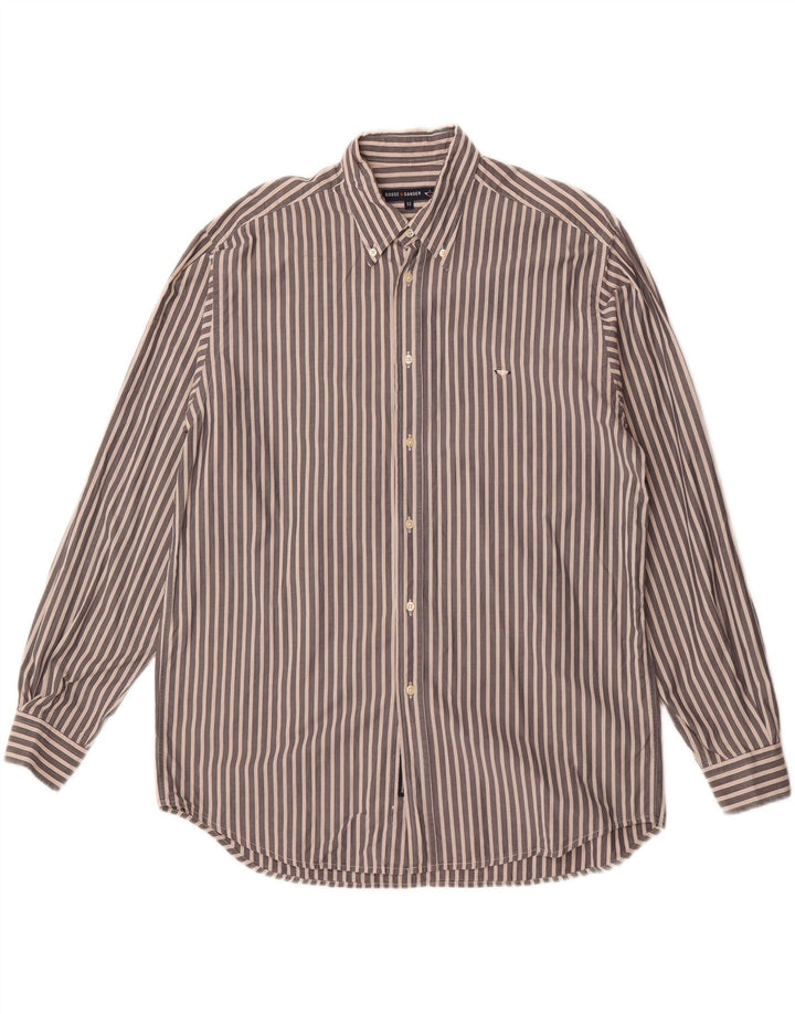 Camisa masculina GOOSE & GANDER IT 52 grande algodão listrado cinza