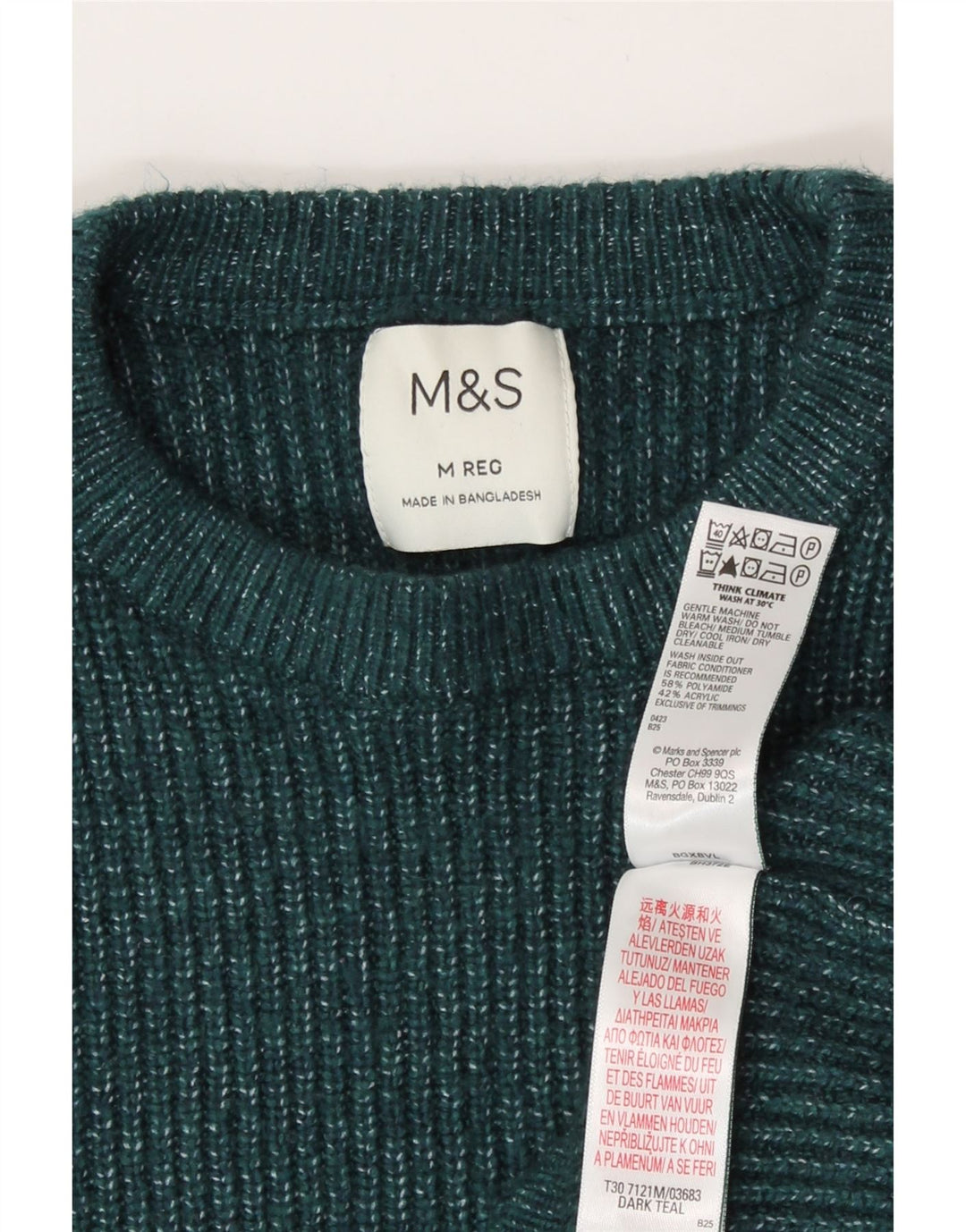 Suéter feminino Marks & Spencer com gola redonda Reino Unido 14 médio verde manchado