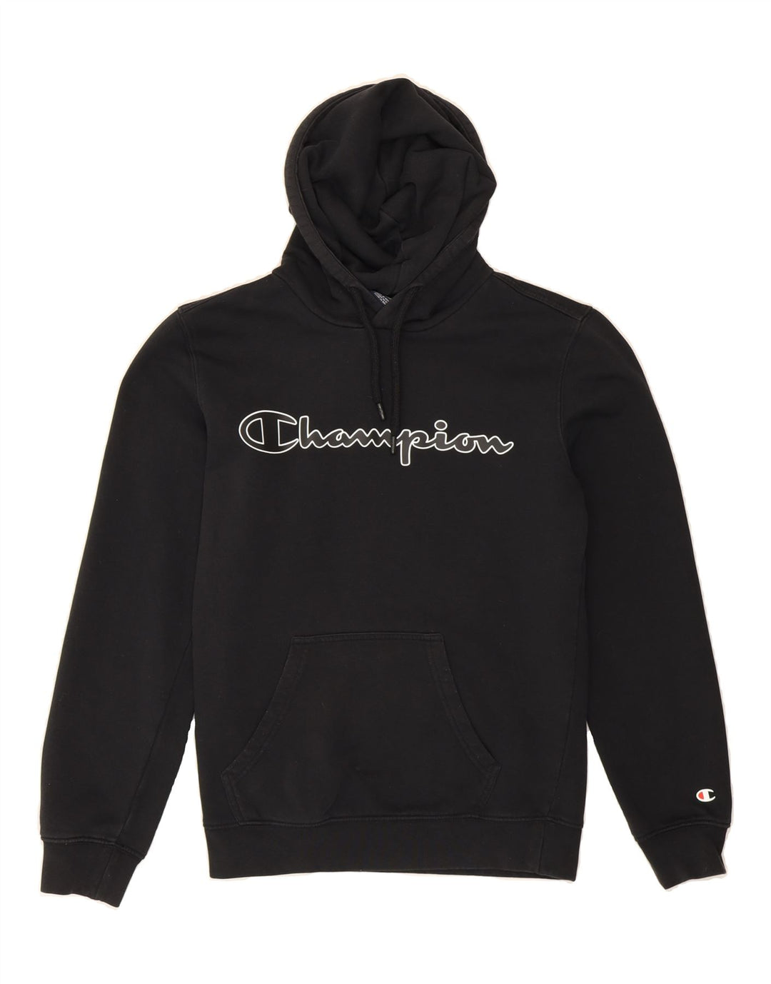 CHAMPION Womens Oversized Graphic Hoodie Jumper UK 6 XS Black Vintage Champion and Second-Hand Champion from Messina Hembry 