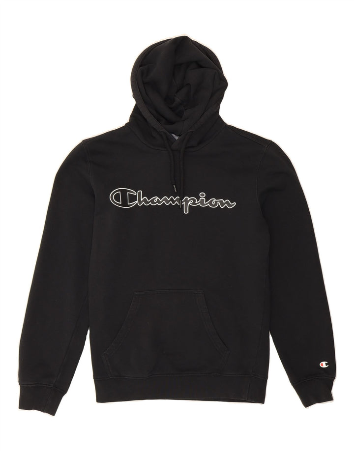 CHAMPION Womens Oversized Graphic Hoodie Jumper UK 6 XS Black Vintage Champion and Second-Hand Champion from Messina Hembry 