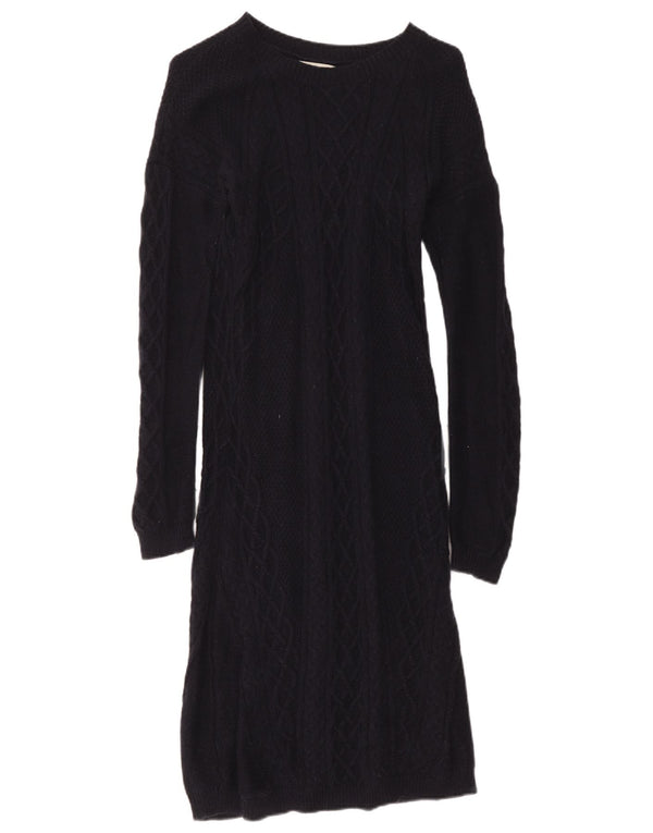 Vestido jumper feminino de manga comprida Hobbs Reino Unido 12 algodão azul marinho médio