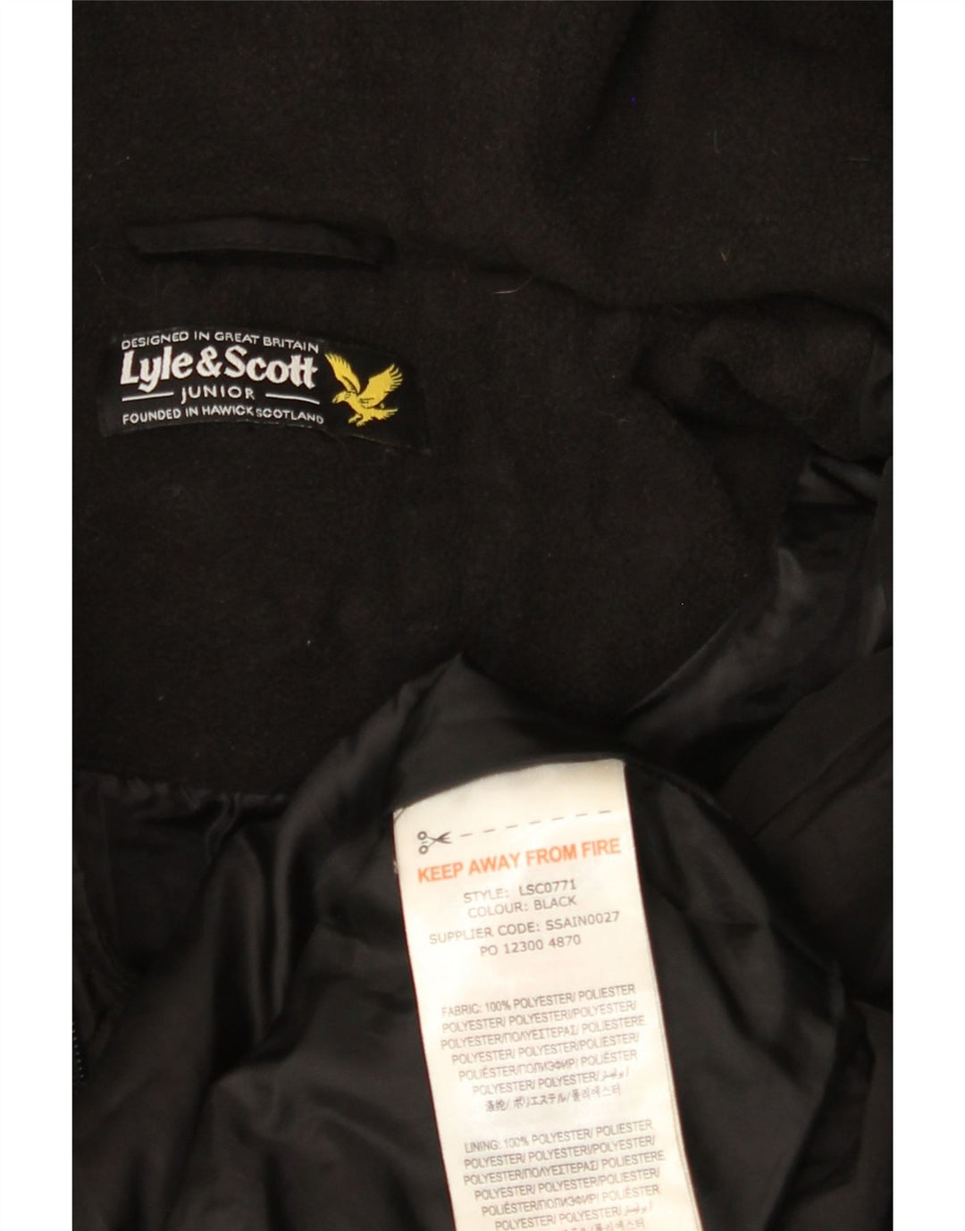 Casaco acolchoado com capuz para meninos LYLE & SCOTT 15-16 anos poliéster preto