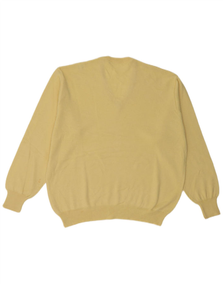 Suéter masculino vintage com decote em V grande amarelo