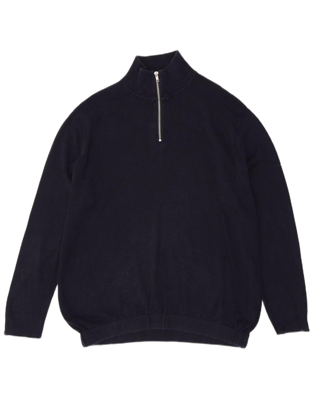 Suéter masculino Zara com zíper e gola grande de algodão azul marinho