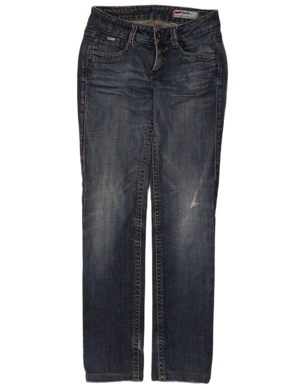Calça jeans feminina Gas de cintura baixa desgastada W28 L30 azul algodão