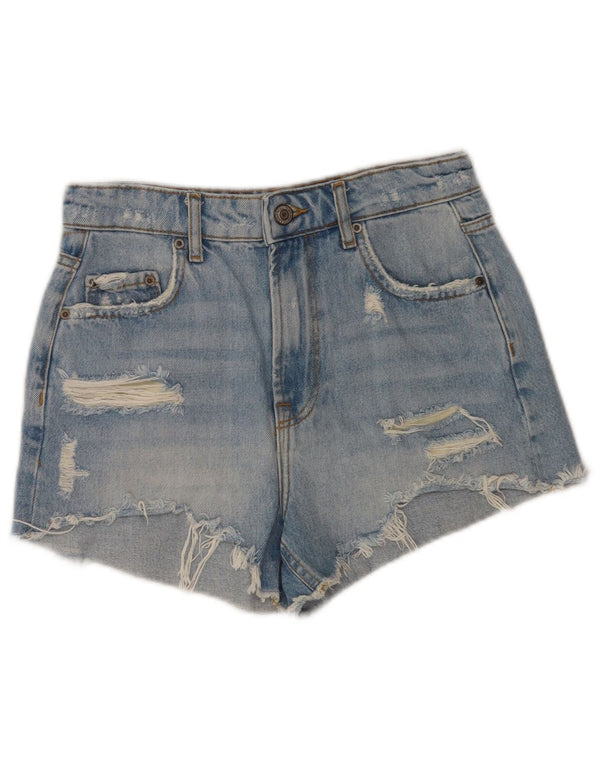 Zara Shorts jeans feminino desgastado EU 36 XS W26 azul
