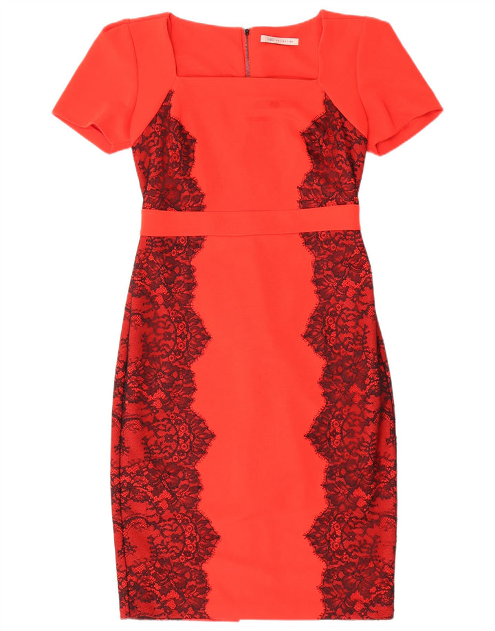 Vestido bainha feminino Marks & Spencer Reino Unido 12 poliéster floral vermelho médio
