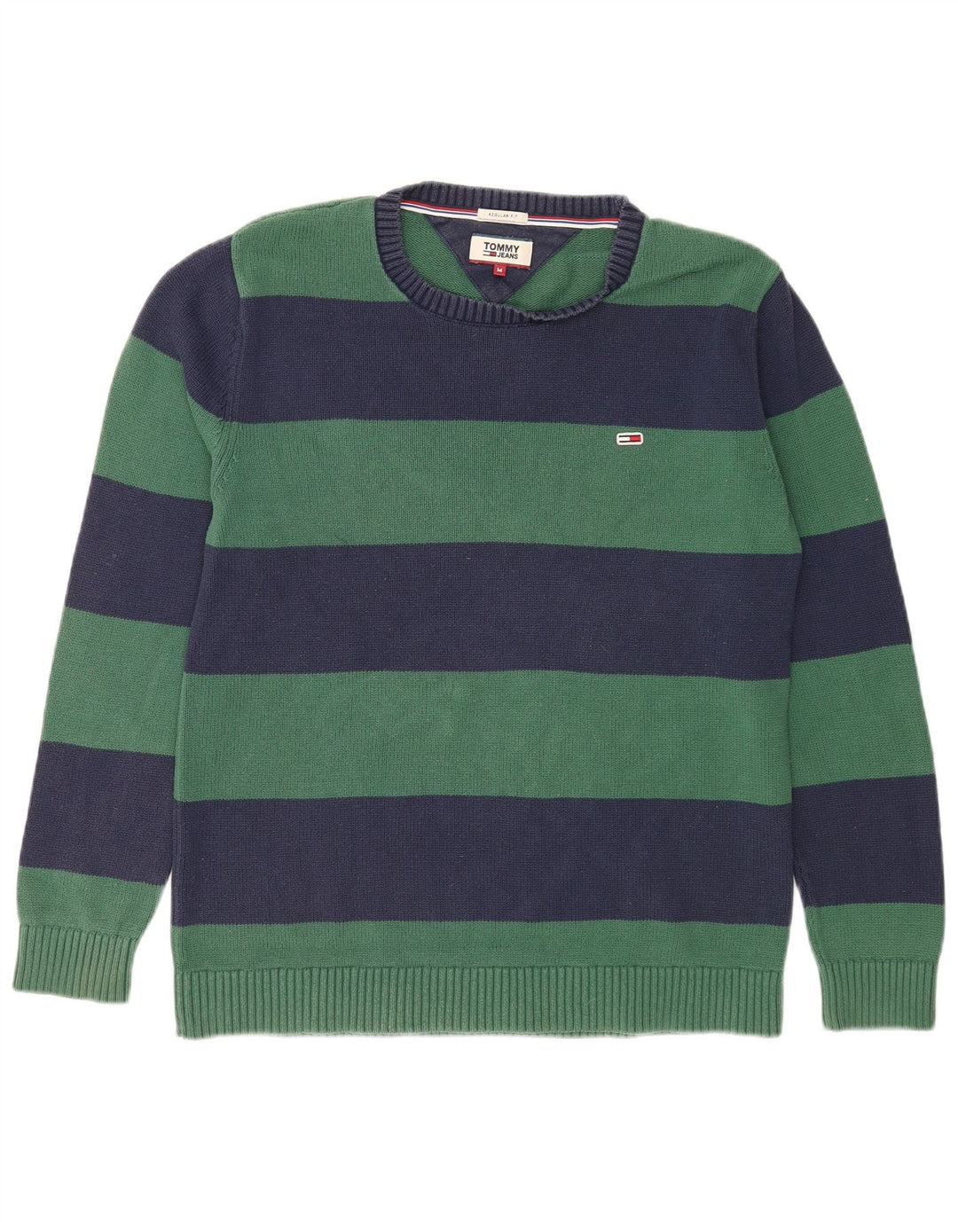 Tommy Hilfiger Suéter masculino com gola redonda listrado verde médio