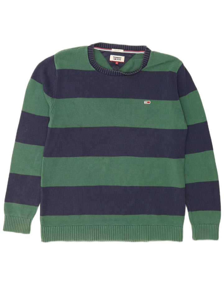 Tommy Hilfiger Suéter masculino com gola redonda listrado verde médio