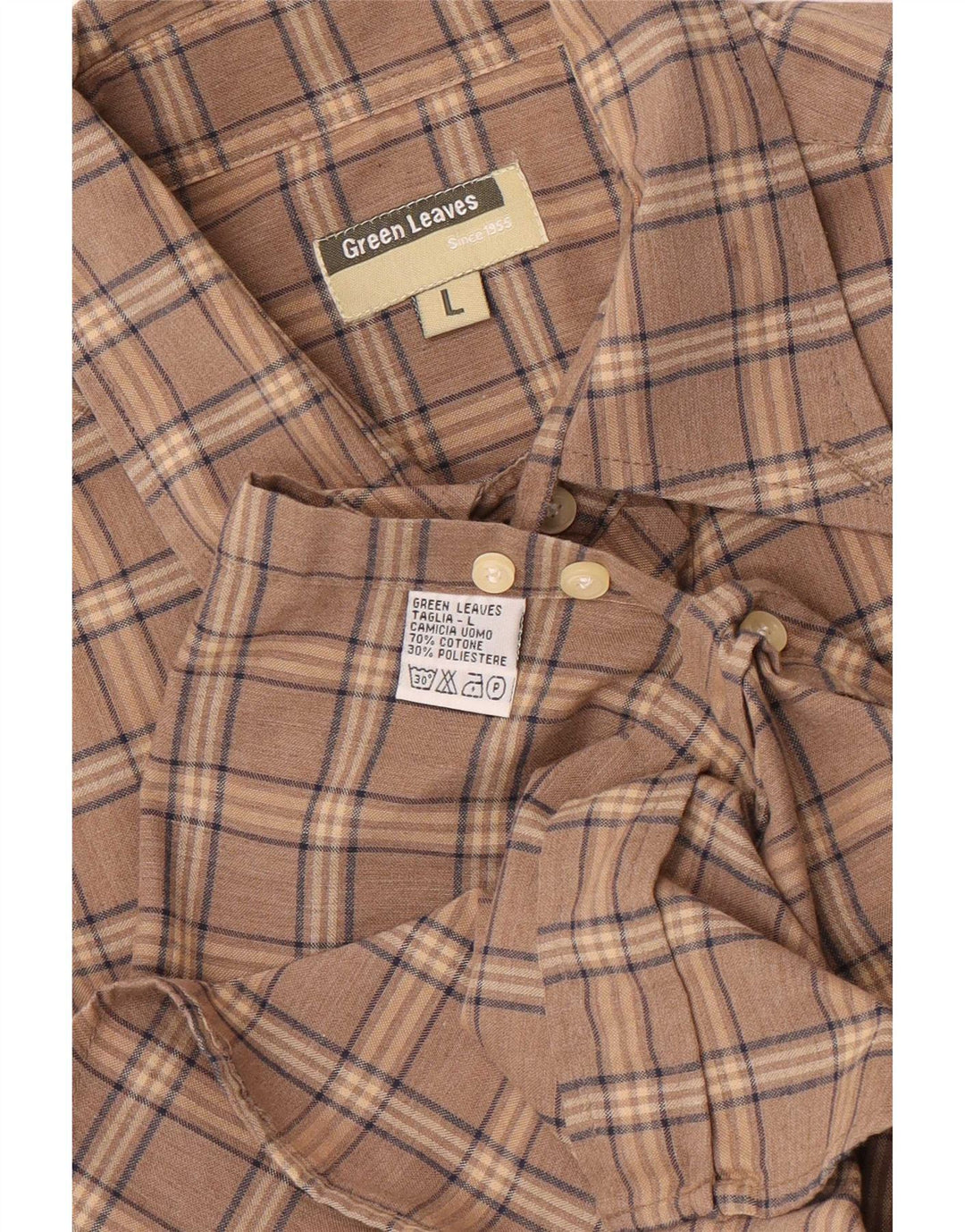 Camisa masculina Green Leaves grande algodão xadrez marrom
