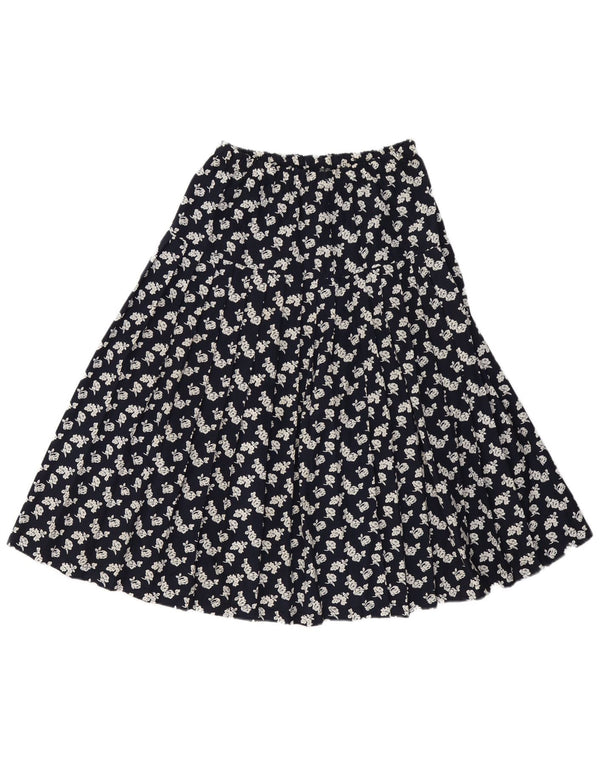 Saia feminina vintage plissada linha A pequena W26 seda floral azul marinho
